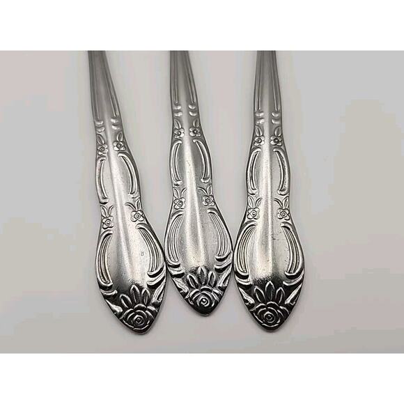 3 Wesley Forge WLF2 Teaspoon Stainless Steel 6 1/4" Floral Design Art Deco MCM - Picture 5 of 8